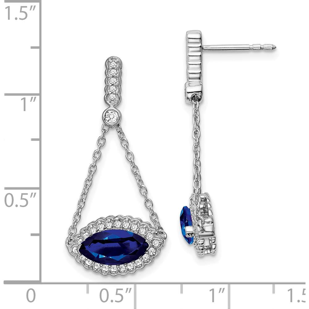 14K White Gold Marquise Created Sapphire and Diamond Drop Earrings - 1.15 Carat Total Sapphire Weight by Monteluci Fine Jewelry