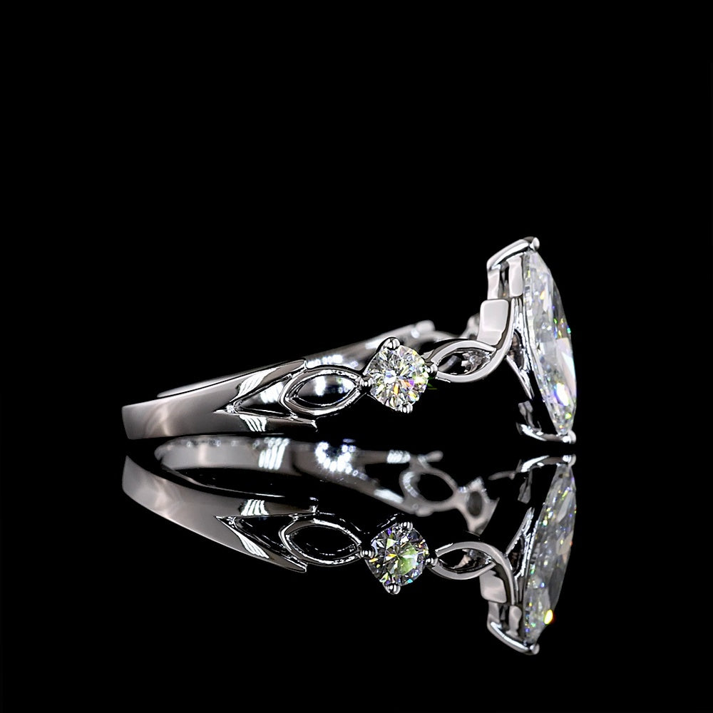 14K White Gold Marquise Cut 3-Stone Ring with 0.60 Carat Lab Diamond Center and 0.15 Carat Lab Diamond Accents - 0.75 Total Carat Weight - Covaloro Fine Jewelry