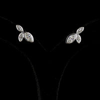 14K White Gold Marquise Cut Bezel Set Lab Diamond Stud Earrings with Inclined Floral Motif - 3.11 Carats Total Diamond Weight - Covaloro Fine Jewelry