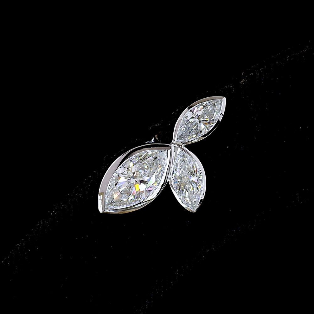 14K White Gold Marquise Cut Bezel Set Lab Diamond Stud Earrings with Inclined Floral Motif - 3.11 Carats Total Diamond Weight - Covaloro Fine Jewelry