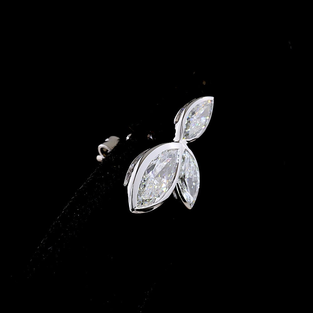 14K White Gold Marquise Cut Bezel Set Lab Diamond Stud Earrings with Inclined Floral Motif - 3.11 Carats Total Diamond Weight - Covaloro Fine Jewelry