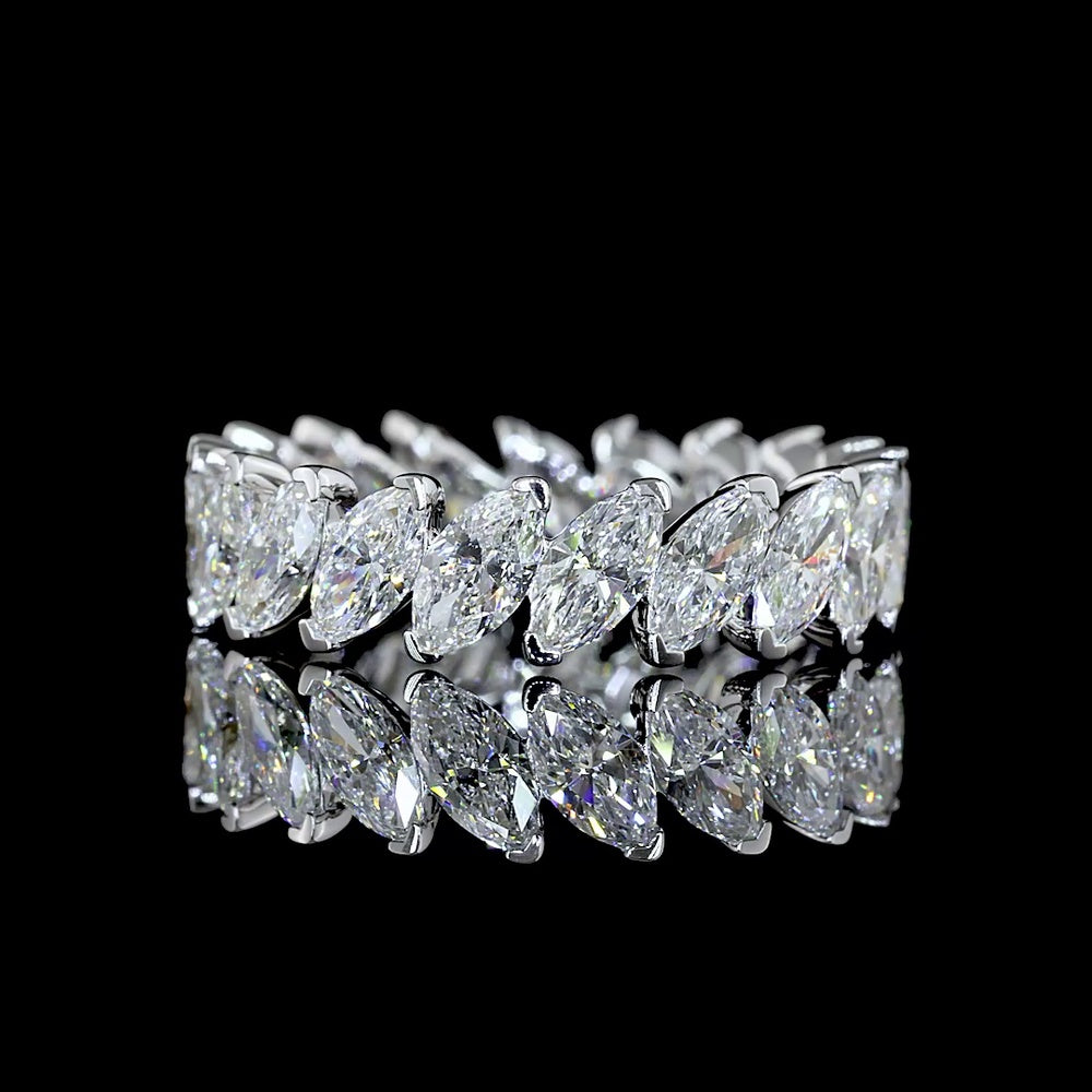 14K White Gold Marquise Cut Diamond Eternity Band with Inclined Prong Setting - 19 Stones, 3.05 Carat Total Weight Lab Diamonds, E-F Color VS Clarity - Covaloro Fine Jewelry