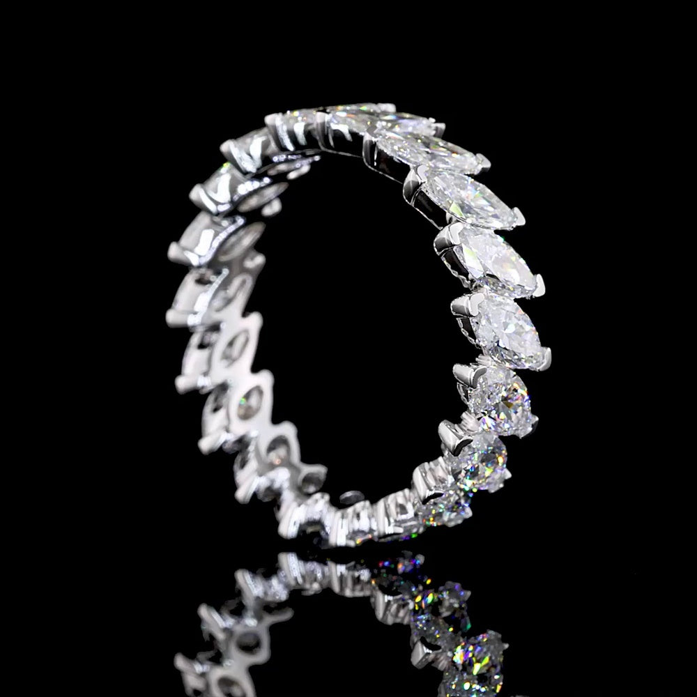14K White Gold Marquise Cut Diamond Eternity Band with Inclined Prong Setting - 19 Stones, 3.05 Carat Total Weight Lab Diamonds, E-F Color VS Clarity - Covaloro Fine Jewelry