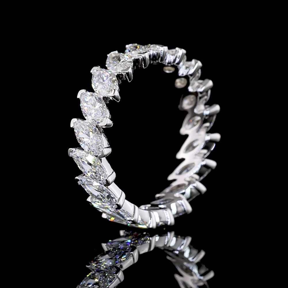 14K White Gold Marquise Cut Diamond Eternity Band with Inclined Prong Setting - 19 Stones, 3.05 Carat Total Weight Lab Diamonds, E-F Color VS Clarity - Covaloro Fine Jewelry