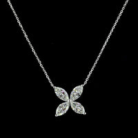 14K White Gold Marquise Cut Diamond Four-Leaf Pendant Necklace - 2.06 Carat Total Weight, E-F Color, VS+ Clarity Natural Diamonds - Covaloro Fine Jewelry