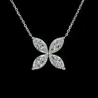 14K White Gold Marquise Cut Diamond Four-Leaf Pendant Necklace - 2.06 Carat Total Weight, E-F Color, VS+ Clarity Natural Diamonds - Covaloro Fine Jewelry