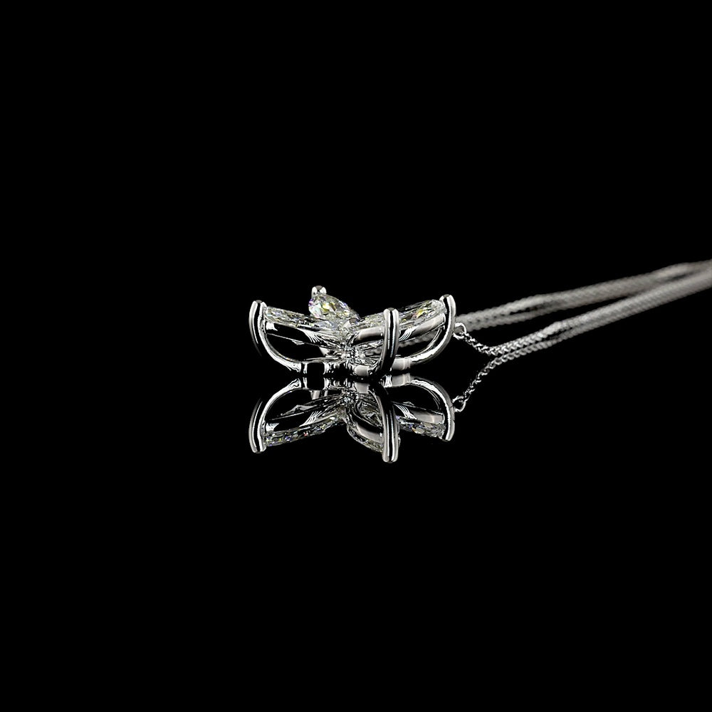 14K White Gold Marquise Cut Diamond Four-Leaf Pendant Necklace - 2.06 Carat Total Weight, E-F Color, VS+ Clarity Natural Diamonds - Covaloro Fine Jewelry