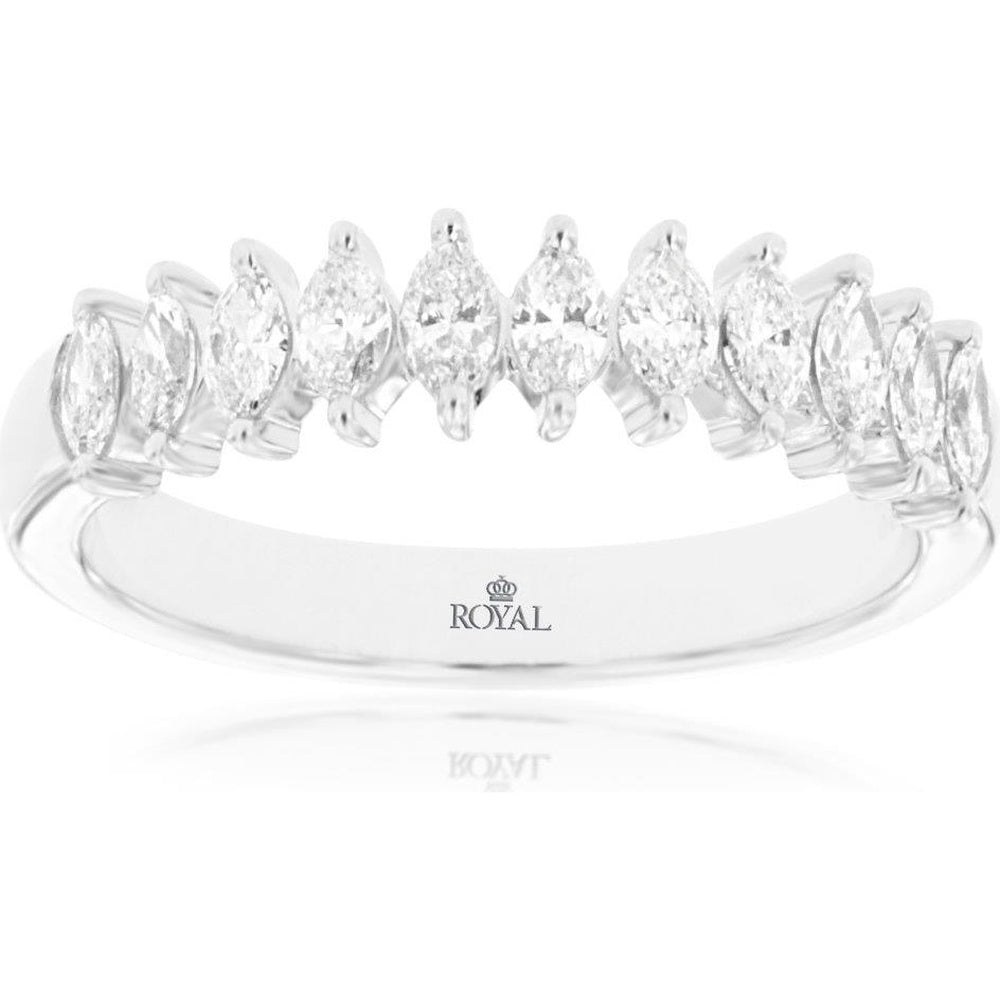 14K White Gold Marquise-Cut Diamond Wedding Band - 0.58 Carat Total Diamond Weight - Royal Jewelry