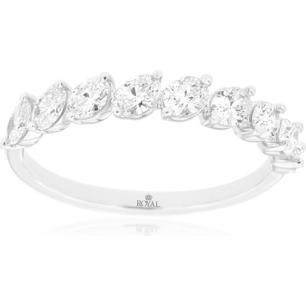 14K White Gold Marquise Cut Diamond Wedding Band with Open Two-Prong Setting - 0.82 Carat Total Diamond Weight - Royal Jewelry