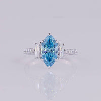 14K White Gold Marquise Cut Fancy Vivid Blue Lab Diamond Ring with Half Moon and Round Accent Diamonds - 2.59 Carats Total Diamond Weight - Covaloro Fine Jewelry