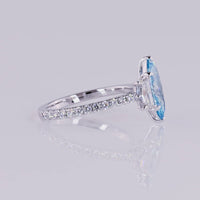 14K White Gold Marquise Cut Fancy Vivid Blue Lab Diamond Ring with Half Moon and Round Accent Diamonds - 2.59 Carats Total Diamond Weight - Covaloro Fine Jewelry