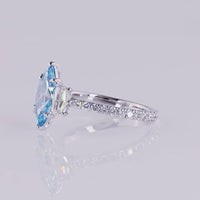 14K White Gold Marquise Cut Fancy Vivid Blue Lab Diamond Ring with Half Moon and Round Accent Diamonds - 2.59 Carats Total Diamond Weight - Covaloro Fine Jewelry