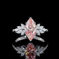 14K White Gold Marquise Cut Fancy Vivid Pink Lab Diamond Ring with Floral Side Stones - 1.92 Carat Total Weight - Covaloro Fine Jewelry
