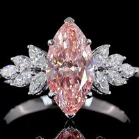 14K White Gold Marquise Cut Fancy Vivid Pink Lab Diamond Ring with Floral Side Stones - 1.92 Carat Total Weight - Covaloro Fine Jewelry