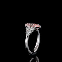 14K White Gold Marquise Cut Fancy Vivid Pink Lab Diamond Ring with Floral Side Stones - 1.92 Carat Total Weight - Covaloro Fine Jewelry