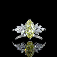 14K White Gold Marquise Cut Fancy Vivid Yellow Lab Diamond Ring with Fan Set White Diamond Accents - 2.02 Carat Total Diamond Weight - Covaloro Fine Jewelry