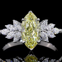 14K White Gold Marquise Cut Fancy Vivid Yellow Lab Diamond Ring with Fan Set White Diamond Accents - 2.02 Carat Total Diamond Weight - Covaloro Fine Jewelry