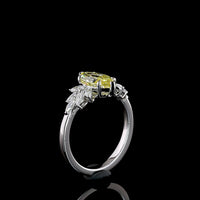 14K White Gold Marquise Cut Fancy Vivid Yellow Lab Diamond Ring with Fan Set White Diamond Accents - 2.02 Carat Total Diamond Weight - Covaloro Fine Jewelry