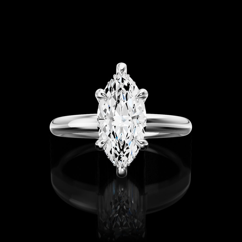 14K White Gold Marquise Cut Hidden Halo Ring - 1.66 Carat Total Lab Diamond Weight with E VVS2 Center and 16 Brilliant Cut Accent Diamonds - Covaloro Fine Jewelry