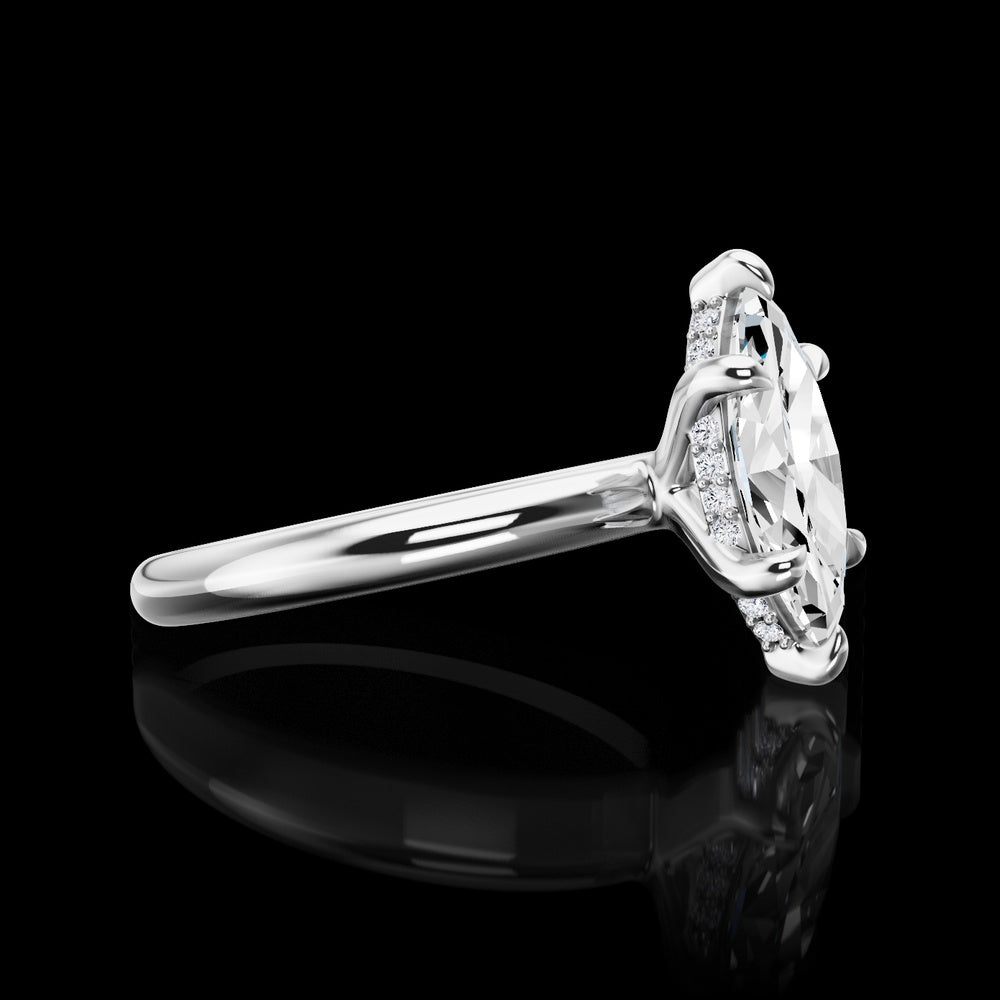 14K White Gold Marquise Cut Hidden Halo Ring - 1.66 Carat Total Lab Diamond Weight with E VVS2 Center and 16 Brilliant Cut Accent Diamonds - Covaloro Fine Jewelry