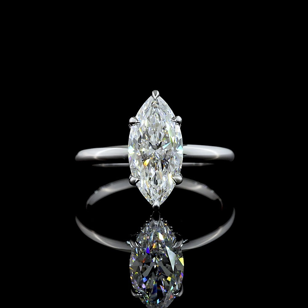 14K White Gold Marquise Cut Hidden Halo Ring with 2.15 Carat Lab Diamond Center and 0.09 Carat Brilliant Cut Diamond Accents - 2.24 Total Carat Weight, IGI Certified - Covaloro Fine Jewelry