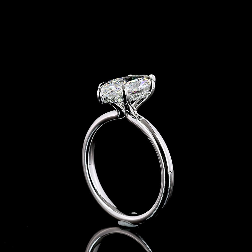 14K White Gold Marquise Cut Hidden Halo Ring with 2.15 Carat Lab Diamond Center and 0.09 Carat Brilliant Cut Diamond Accents - 2.24 Total Carat Weight, IGI Certified - Covaloro Fine Jewelry