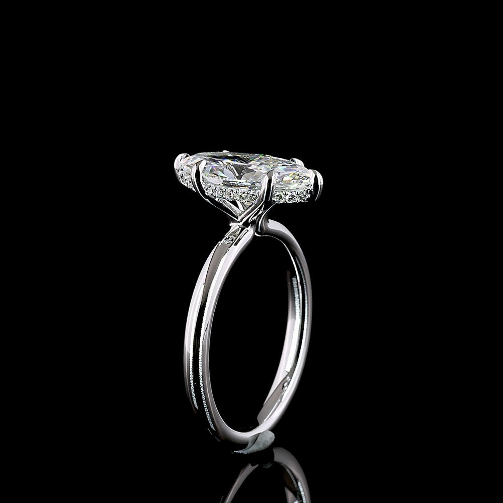 14K White Gold Marquise Cut Hidden Halo Ring with 2.15 Carat Lab Diamond Center and 0.09 Carat Brilliant Cut Diamond Accents - 2.24 Total Carat Weight, IGI Certified - Covaloro Fine Jewelry