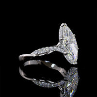 14K White Gold Marquise Cut Hidden Halo Ring with 3.79 Carat Center Lab Diamond and 0.28 Carat Accent Lab Diamonds - 4.07 Total Carat Weight - Covaloro Fine Jewelry