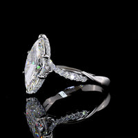14K White Gold Marquise Cut Hidden Halo Ring with 3.79 Carat Center Lab Diamond and 0.28 Carat Accent Lab Diamonds - 4.07 Total Carat Weight - Covaloro Fine Jewelry