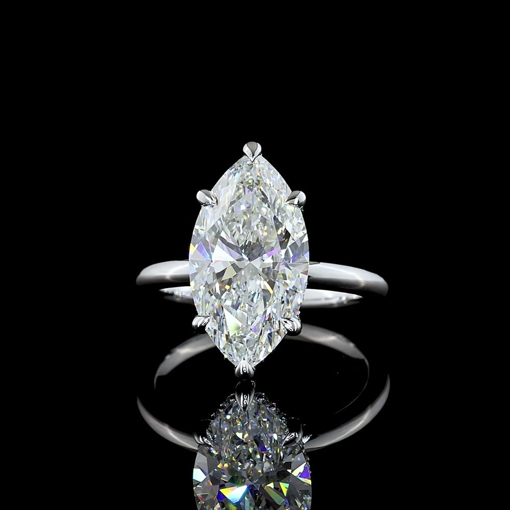 14K White Gold Marquise Cut Hidden Halo Ring with 5.12 Carat F VVS2 Lab Diamond and 0.15 Carat Accent Lab Diamonds - IGI Certified 5.27 Total Carat Weight - Covaloro Fine Jewelry