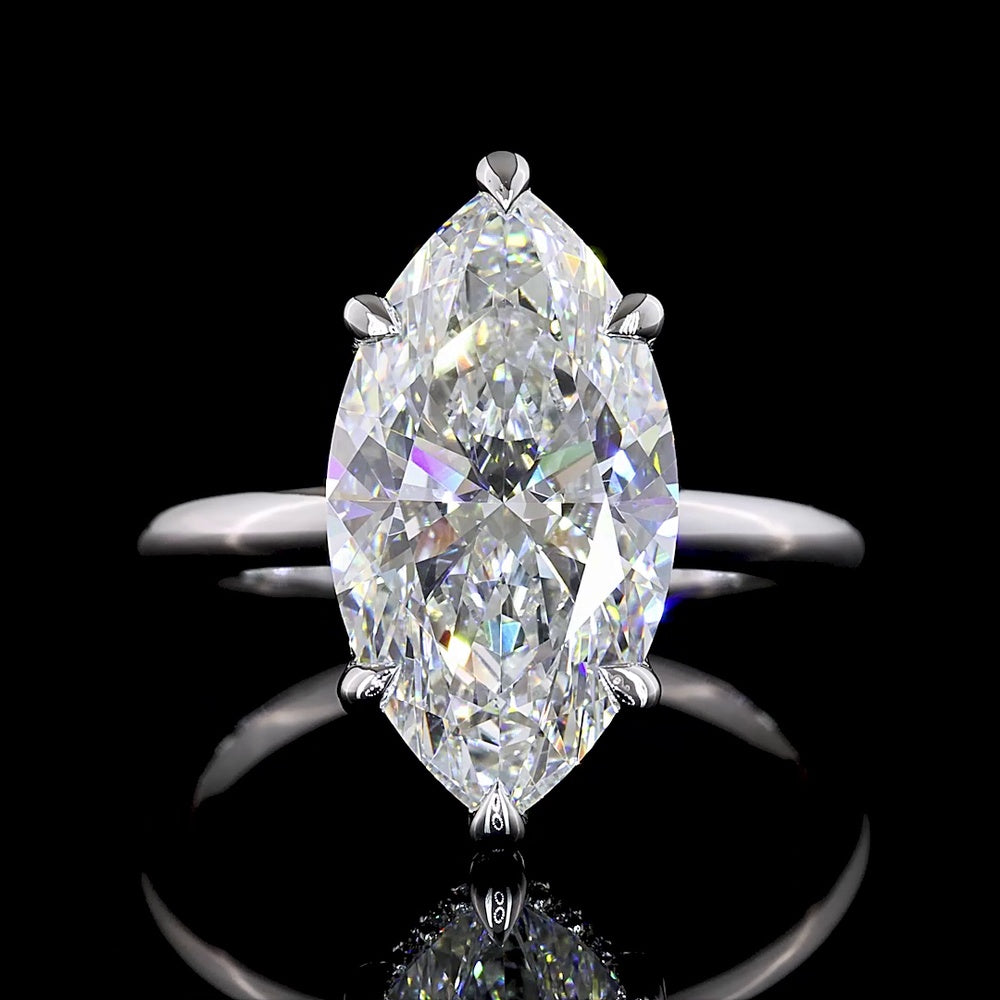 14K White Gold Marquise Cut Hidden Halo Ring with 5.12 Carat F VVS2 Lab Diamond and 0.15 Carat Accent Lab Diamonds - IGI Certified 5.27 Total Carat Weight - Covaloro Fine Jewelry
