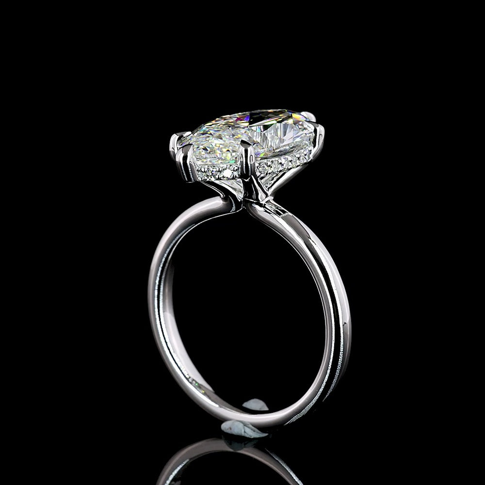14K White Gold Marquise Cut Hidden Halo Ring with 5.12 Carat F VVS2 Lab Diamond and 0.15 Carat Accent Lab Diamonds - IGI Certified 5.27 Total Carat Weight - Covaloro Fine Jewelry