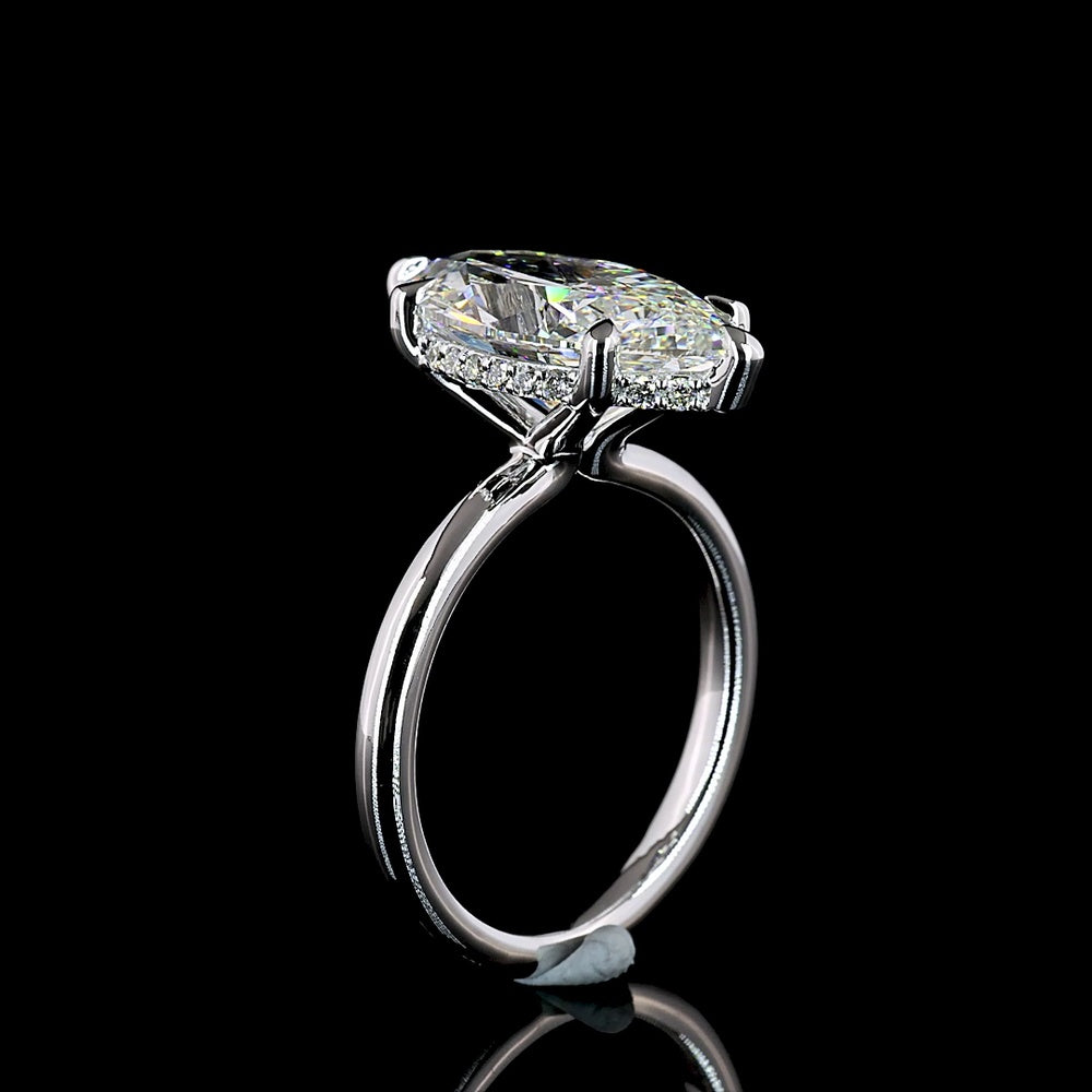 14K White Gold Marquise Cut Hidden Halo Ring with 5.12 Carat F VVS2 Lab Diamond and 0.15 Carat Accent Lab Diamonds - IGI Certified 5.27 Total Carat Weight - Covaloro Fine Jewelry