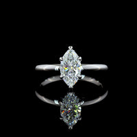 14K White Gold Marquise Cut Hidden Halo Ring with D VS1 Lab Diamond Center and Brilliant Cut Accents - 1.13 Carat Total Diamond Weight - Covaloro Fine Jewelry