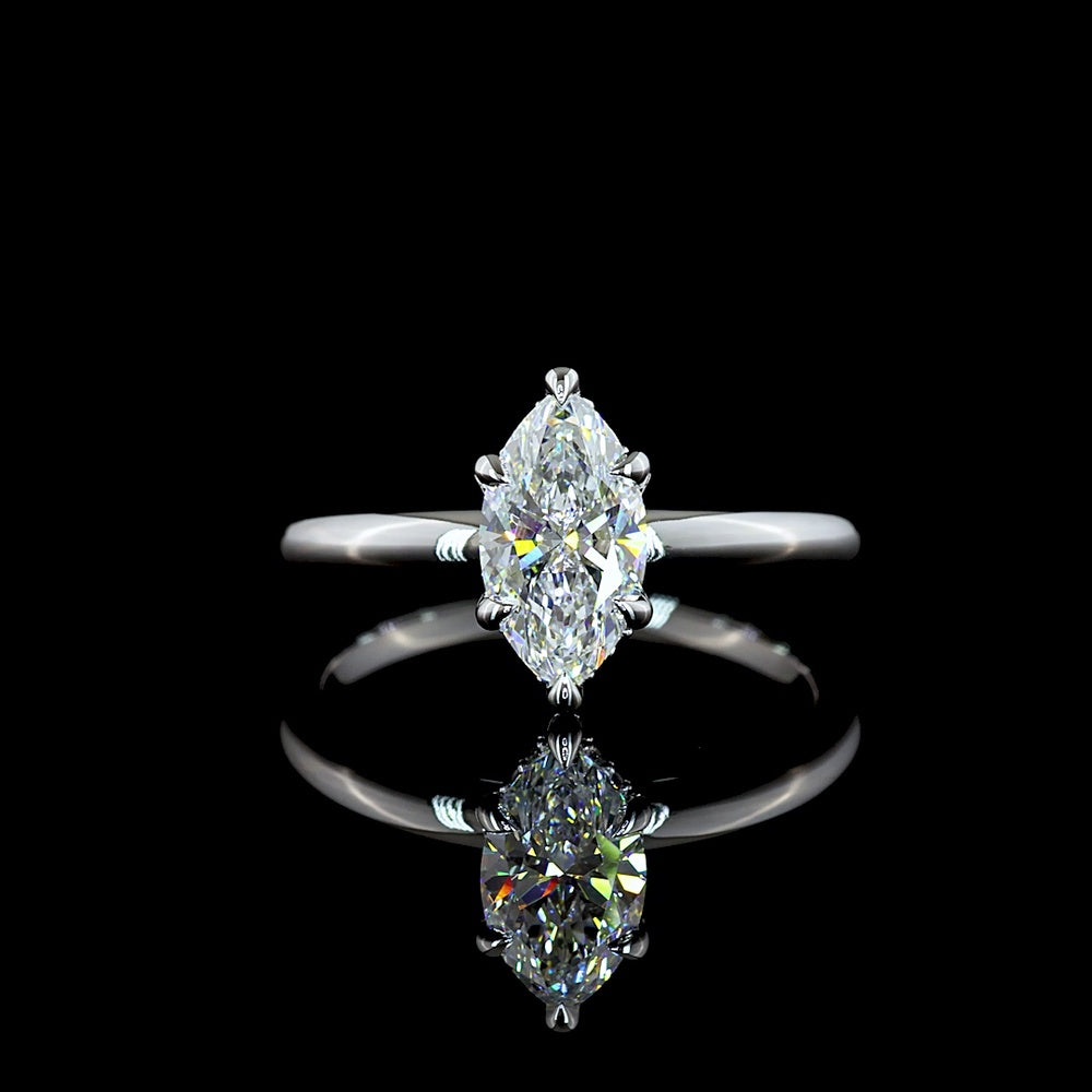 14K White Gold Marquise Cut Hidden Halo Ring with D VS1 Lab Diamond Center and Brilliant Cut Accents - 1.13 Carat Total Diamond Weight - Covaloro Fine Jewelry