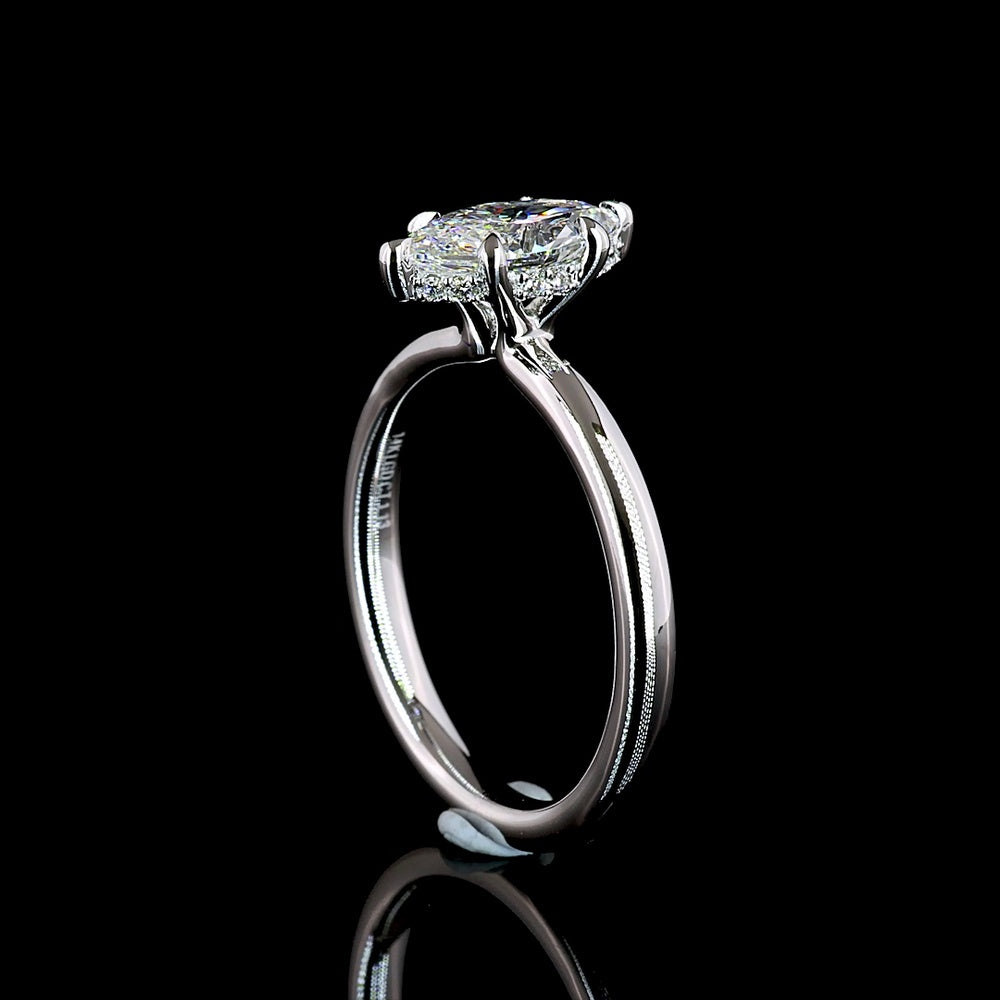 14K White Gold Marquise Cut Hidden Halo Ring with D VS1 Lab Diamond Center and Brilliant Cut Accents - 1.13 Carat Total Diamond Weight - Covaloro Fine Jewelry