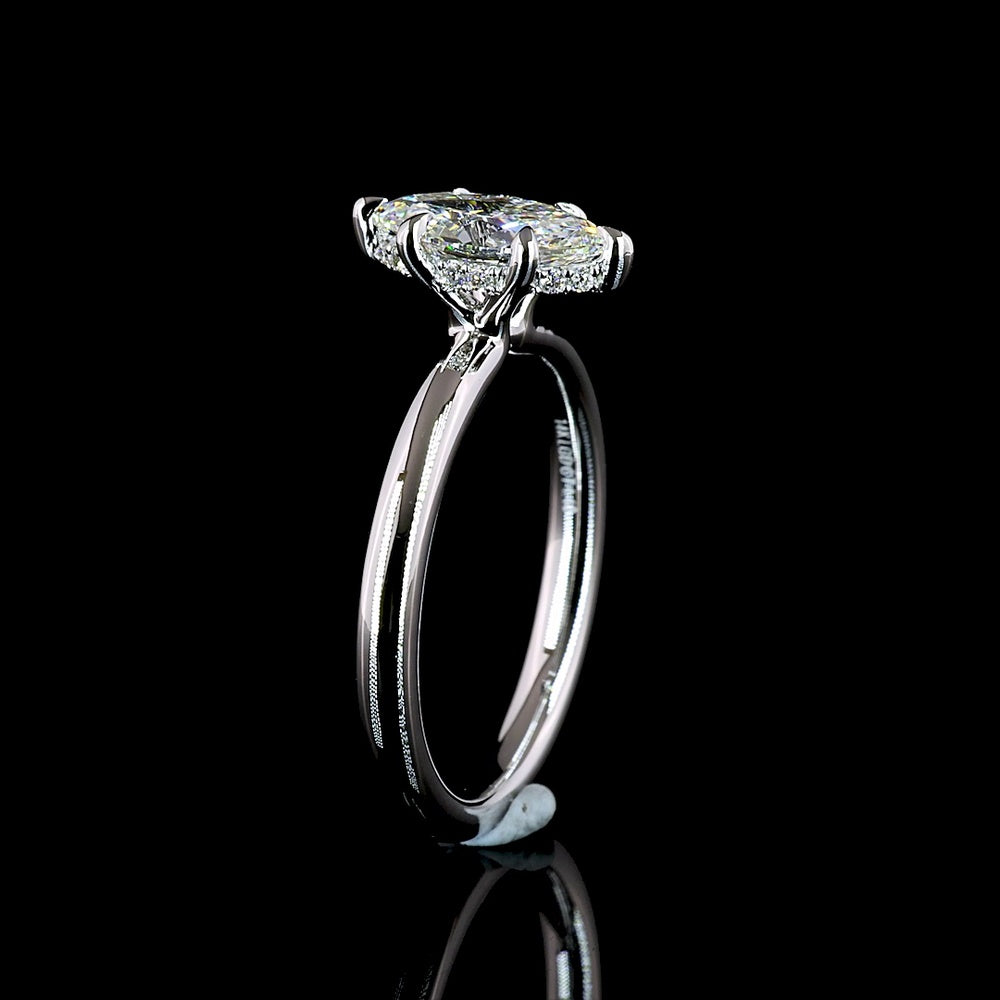 14K White Gold Marquise Cut Hidden Halo Ring with D VS1 Lab Diamond Center and Brilliant Cut Accents - 1.13 Carat Total Diamond Weight - Covaloro Fine Jewelry