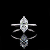 14K White Gold Marquise Cut Hidden Halo Ring with D VVS2 Center Lab Diamond and Brilliant Cut Accents - 1.57 Carat Total Weight - Covaloro Fine Jewelry