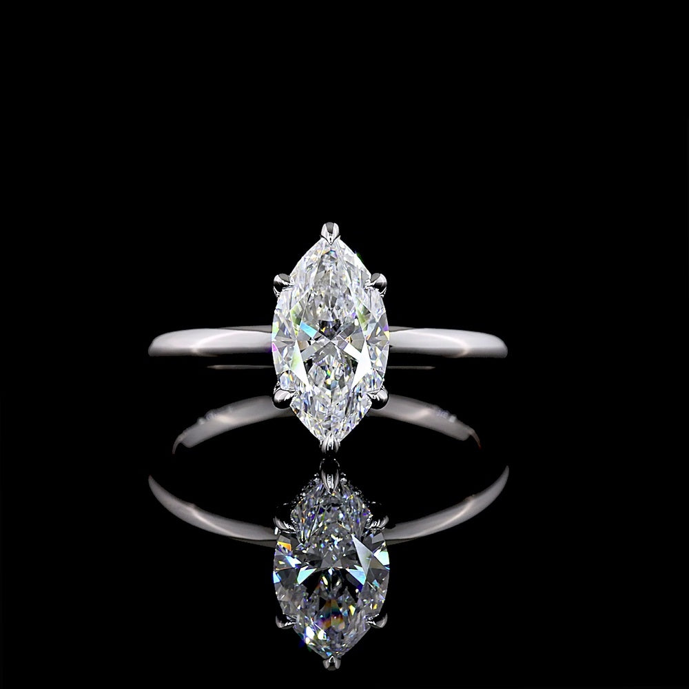 14K White Gold Marquise Cut Hidden Halo Ring with D VVS2 Center Lab Diamond and Brilliant Cut Accents - 1.57 Carat Total Weight - Covaloro Fine Jewelry
