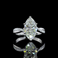 14K White Gold Marquise Cut Hidden Halo Ring with E VVS2 Lab Diamond Center - 3.33 Carat Total Diamond Weight - Covaloro Fine Jewelry