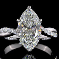 14K White Gold Marquise Cut Hidden Halo Ring with E VVS2 Lab Diamond Center - 3.33 Carat Total Diamond Weight - Covaloro Fine Jewelry