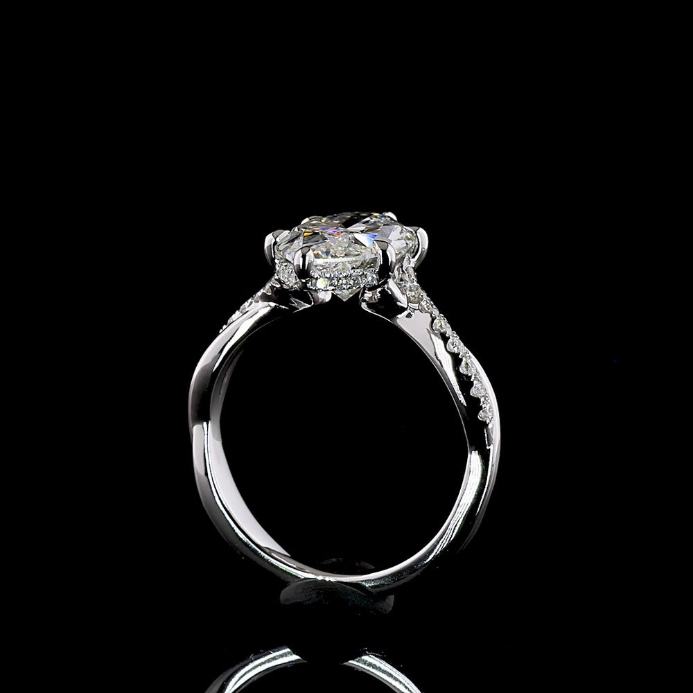 14K White Gold Marquise Cut Hidden Halo Ring with E VVS2 Lab Diamond Center - 3.33 Carat Total Diamond Weight - Covaloro Fine Jewelry