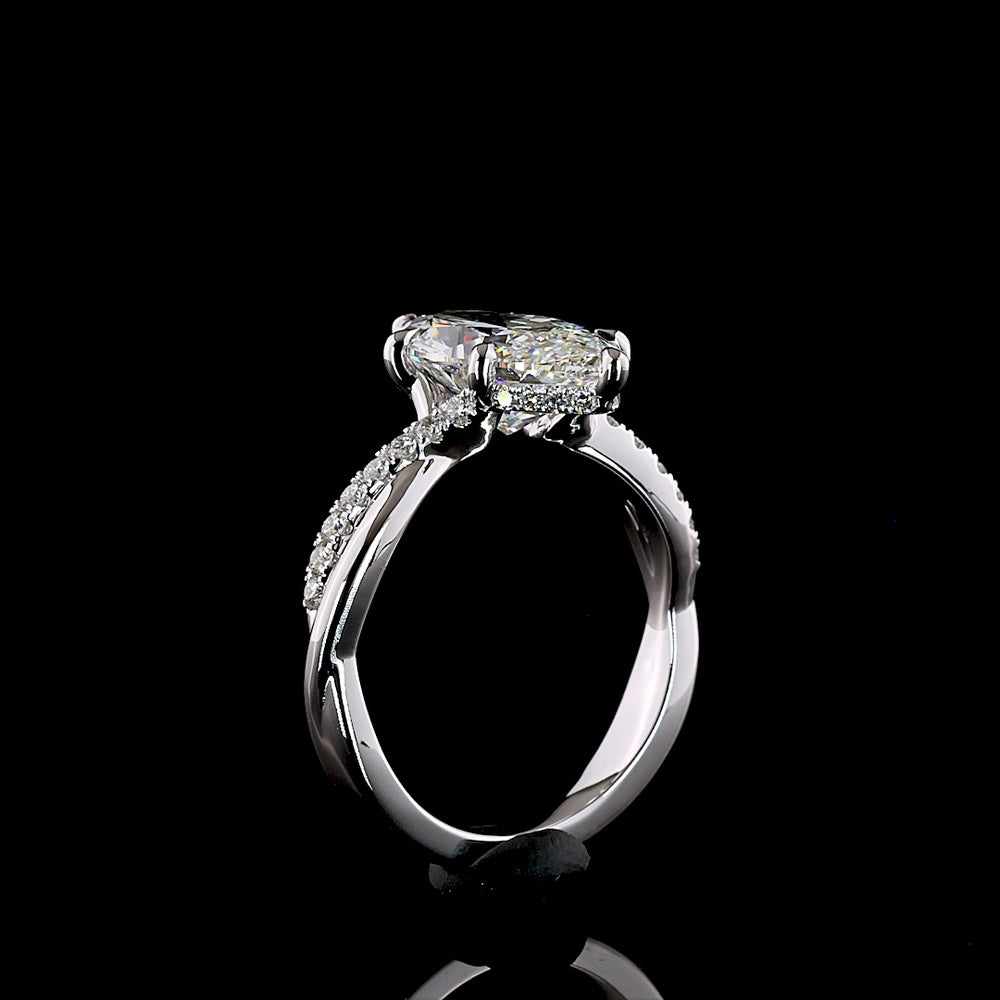 14K White Gold Marquise Cut Hidden Halo Ring with E VVS2 Lab Diamond Center - 3.33 Carat Total Diamond Weight - Covaloro Fine Jewelry