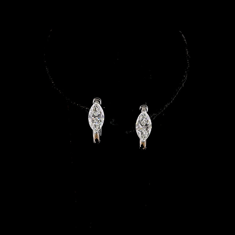14K White Gold Marquise Cut Huggie Earrings with Lab-Grown Diamonds - 1.60 Carats Total Diamond Weight - Covaloro Fine Jewelry