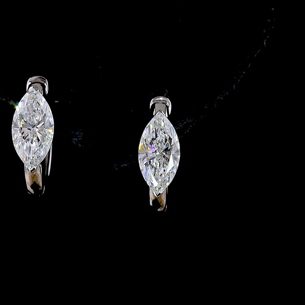14K White Gold Marquise Cut Huggie Earrings with Lab-Grown Diamonds - 1.60 Carats Total Diamond Weight - Covaloro Fine Jewelry