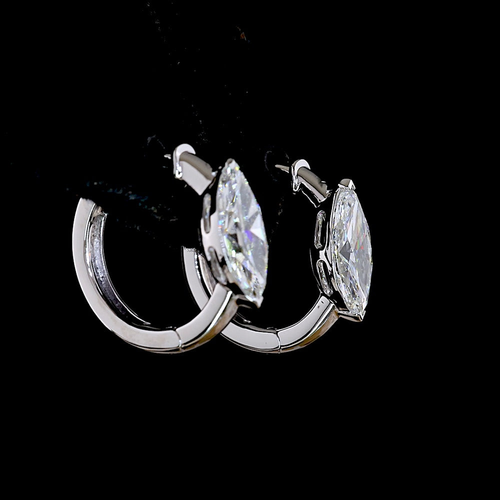 14K White Gold Marquise Cut Huggie Earrings with Lab-Grown Diamonds - 1.60 Carats Total Diamond Weight - Covaloro Fine Jewelry