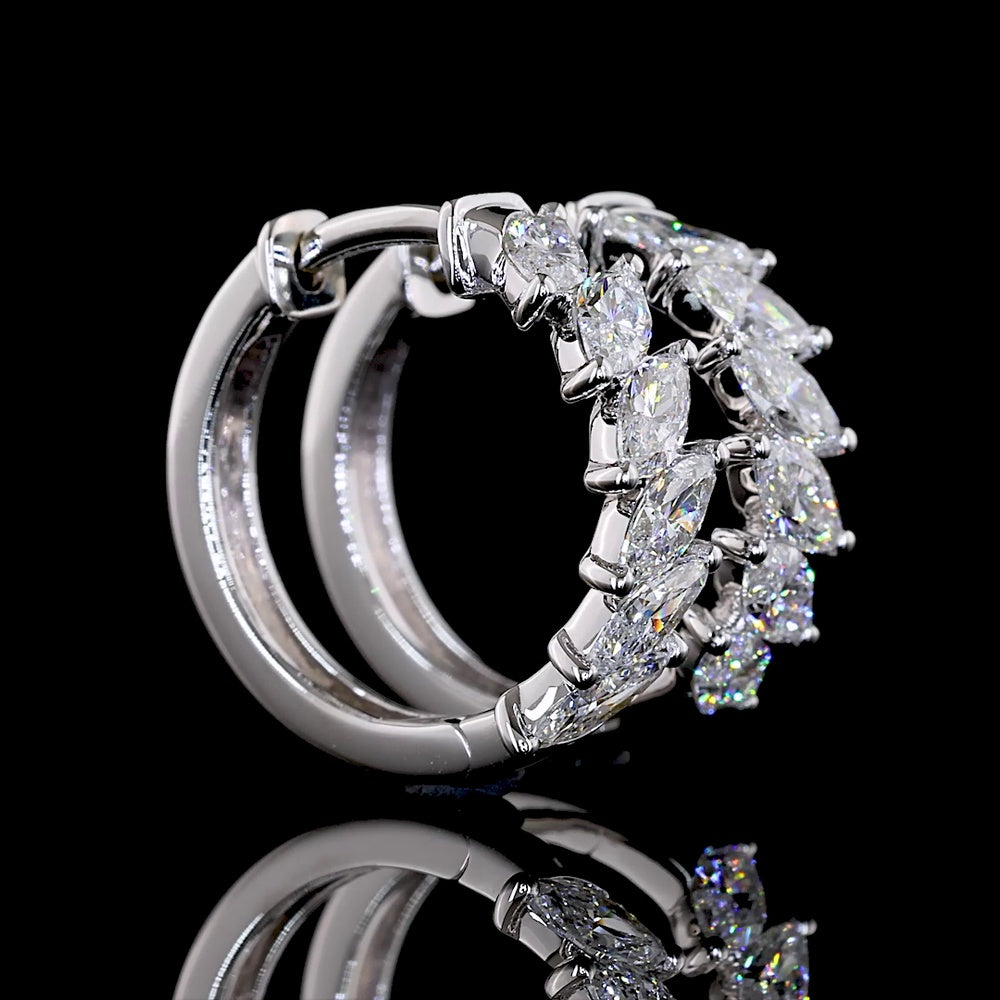 14K White Gold Marquise Cut Huggie Earrings with Prong Set Lab Diamonds - 0.95 Carat Total Diamond Weight - Covaloro Fine Jewelry