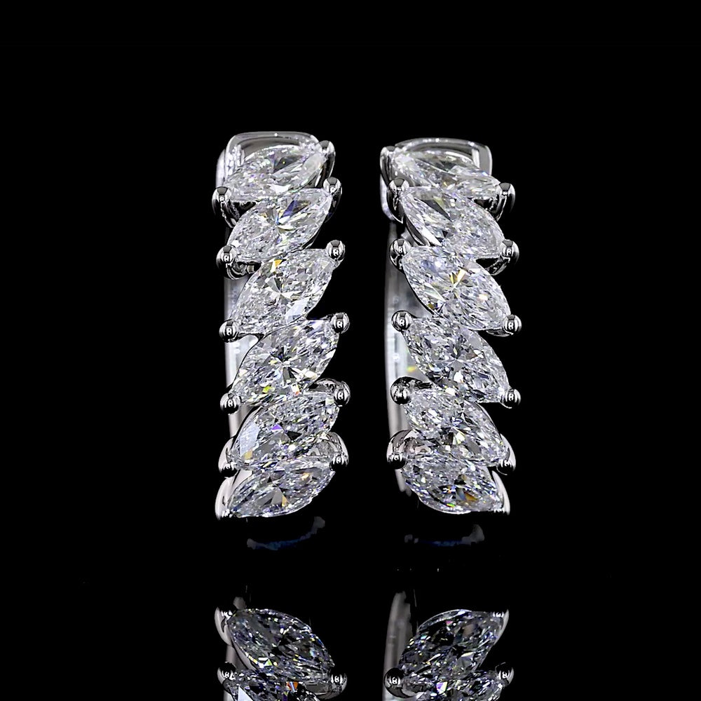 14K White Gold Marquise Cut Huggie Earrings with Prong Set Lab Diamonds - 0.95 Carat Total Diamond Weight - Covaloro Fine Jewelry