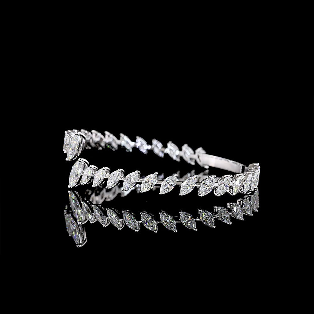 14K White Gold Marquise Cut Lab Diamond Bangle Bracelet with Inclined Prong Setting - 7.55 Carat Total Diamond Weight - Covaloro Fine Jewelry