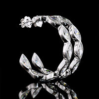 14K White Gold Marquise Cut Lab Diamond C-Hoop Earrings - 12.60 Total Carat Weight, Bezel Set, E-F Color VS Clarity - Covaloro Fine Jewelry
